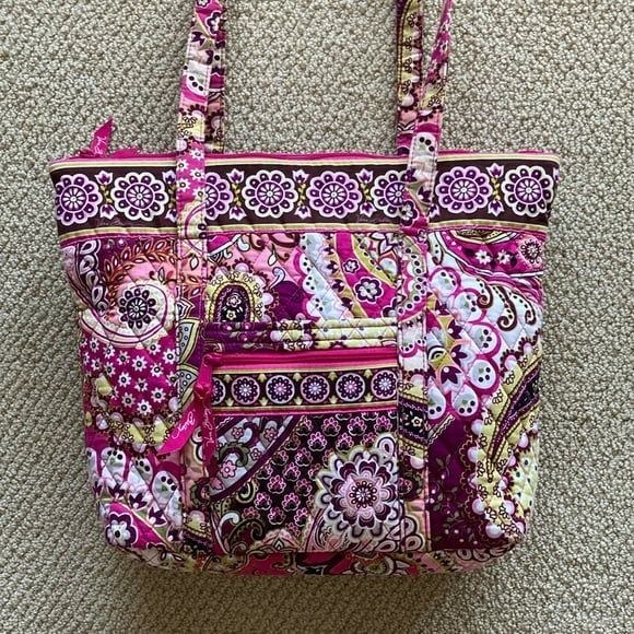 Vera Bradley Small Vera Tote Bag Magenta Retired Print Pattern Carryall Handbag - Picture 4 of 12